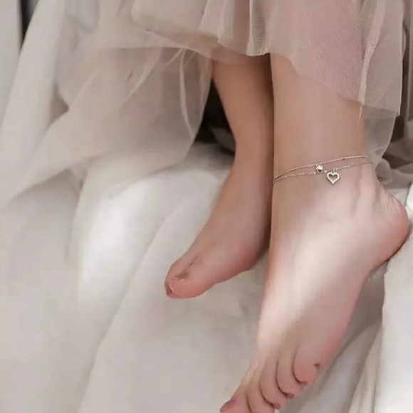 NEW 925 STERLING SILVER PLATE DIAMOND HEART ANKLET - Picture 2 of 6